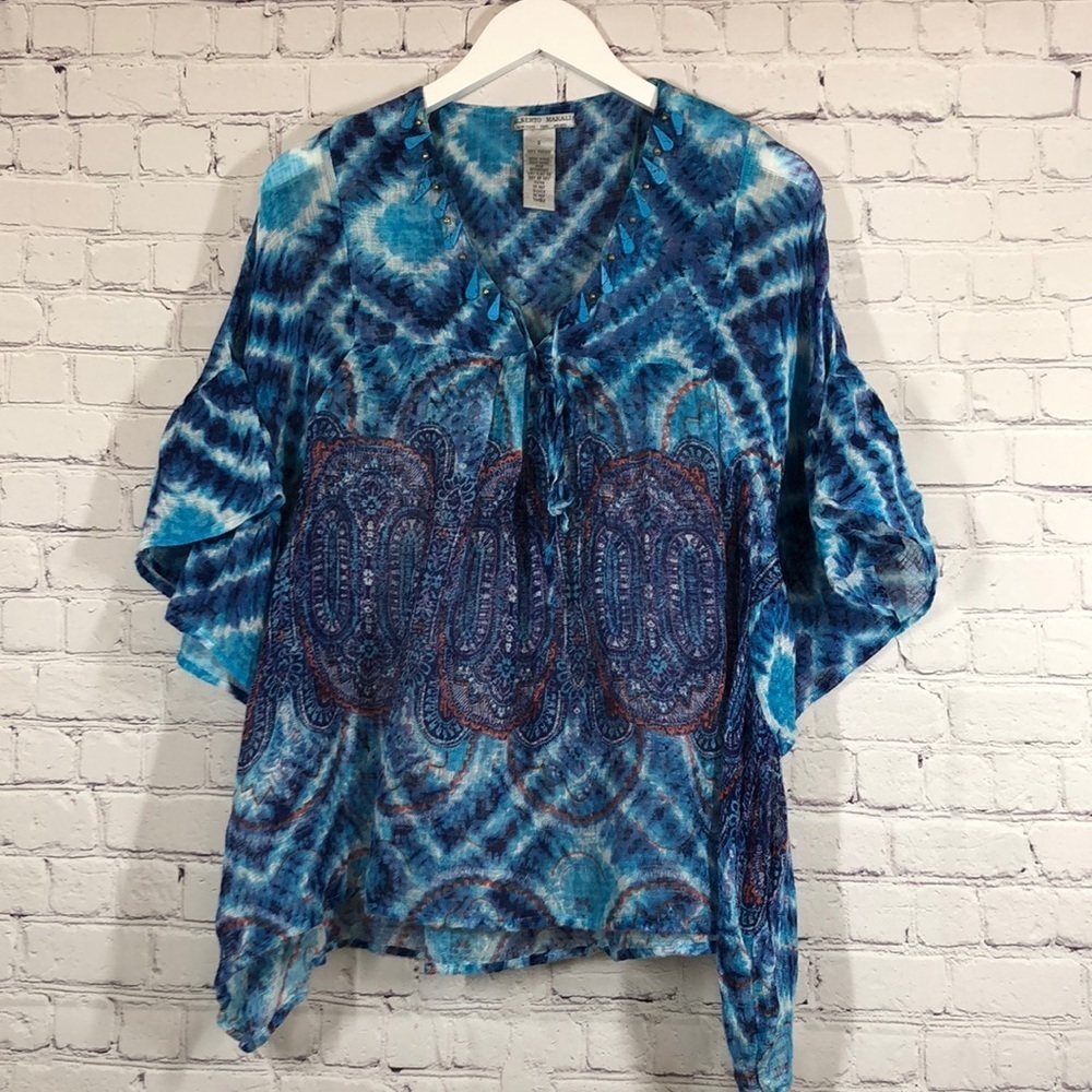 Alberto Makali blouse in blue with beads